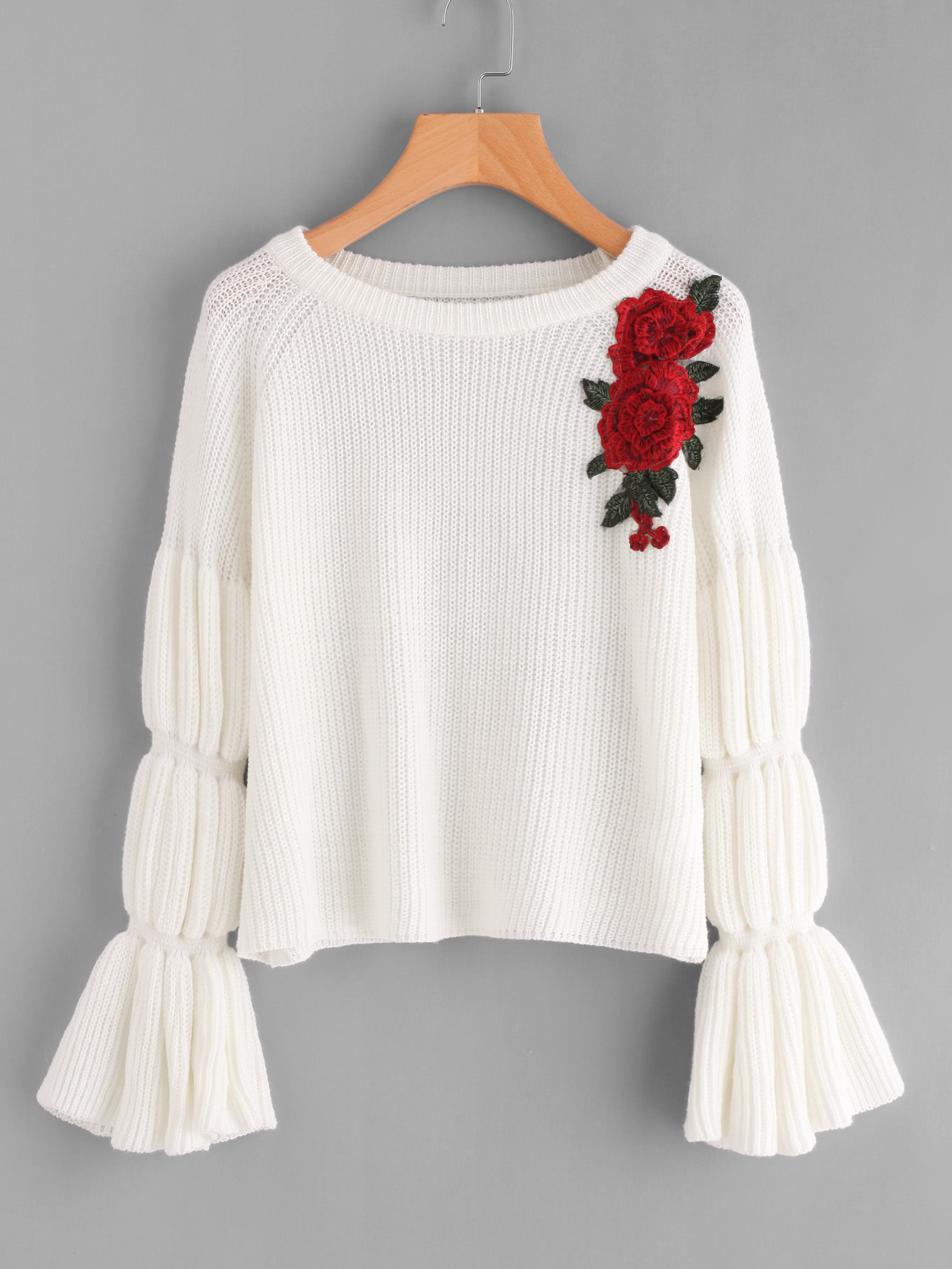 Embroidery Applique Bell Sleeve Jumper SheIn(Sheinside)