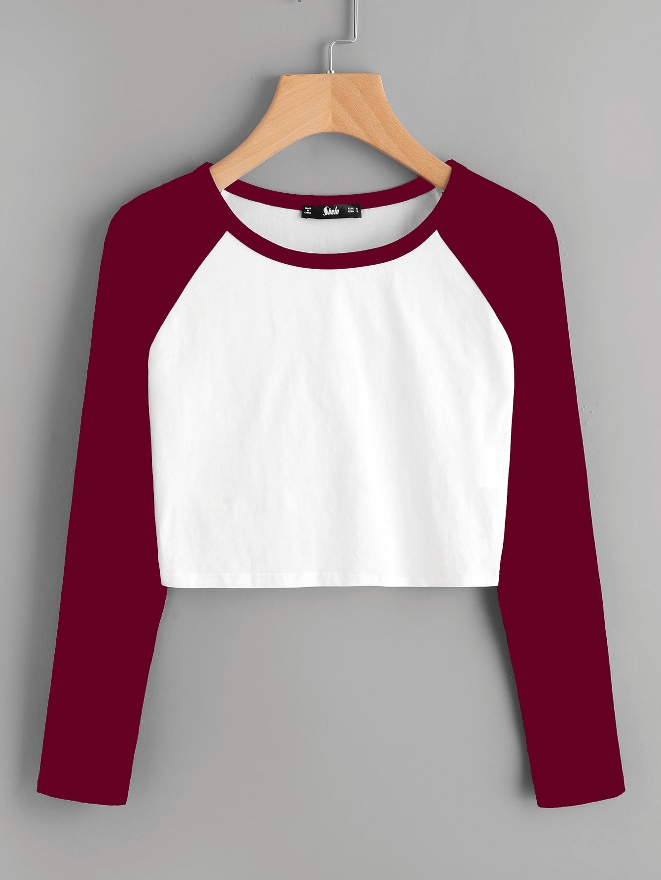 Contrast Raglan Sleeve Crop T-shirt contrast raglan sleeve hooded slogan print crop sweatshirt