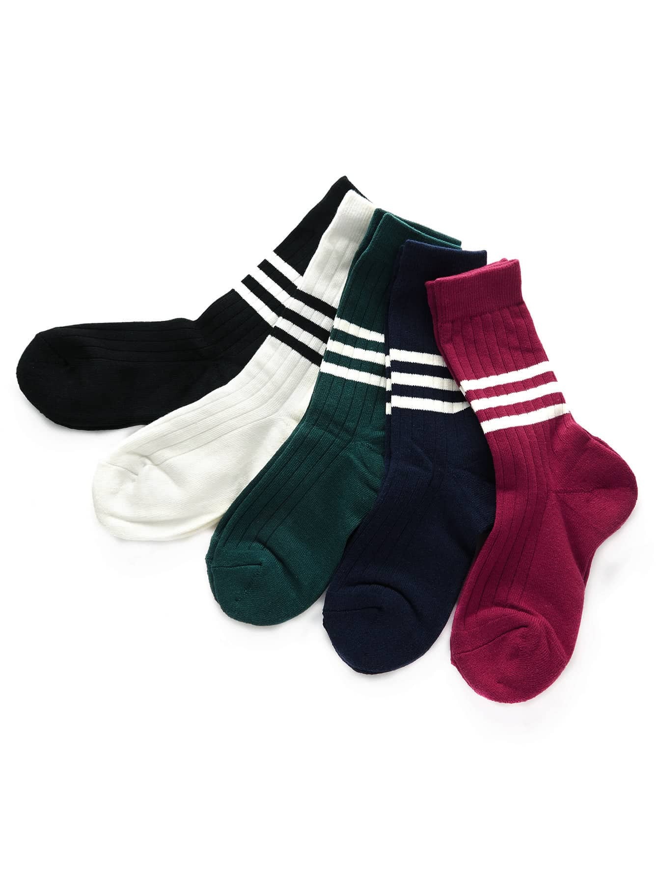 Striped Detail Ankle Socks 5pairs SheIn(Sheinside)