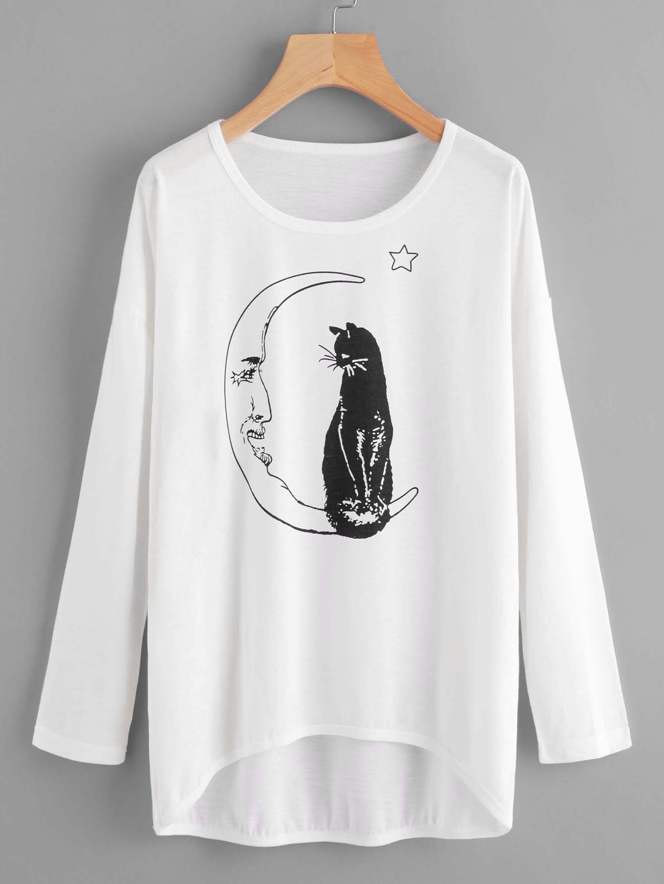 Модный асимметричный джемпер с принтом