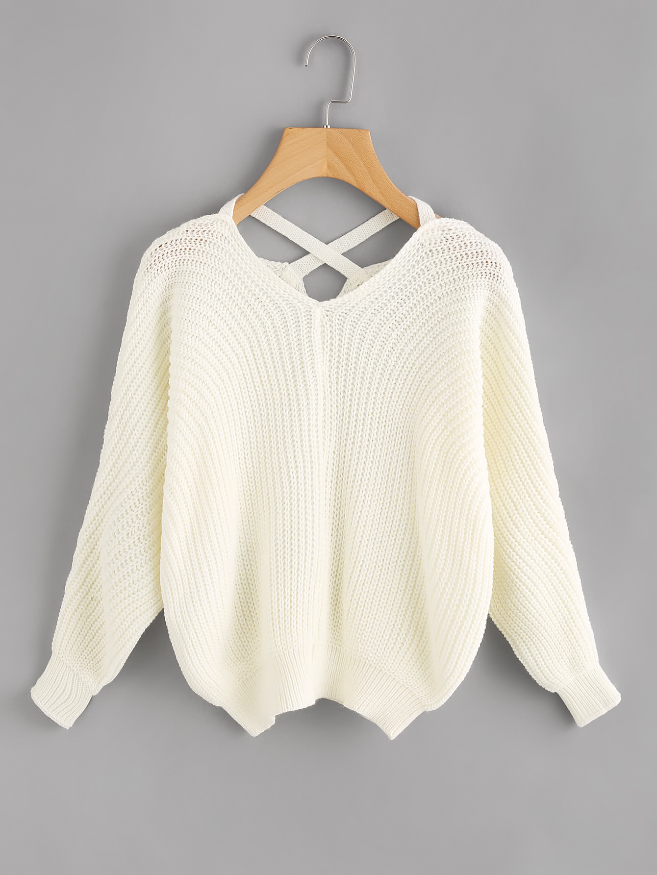 Модный вязаный джемпер с V-образным вырезом