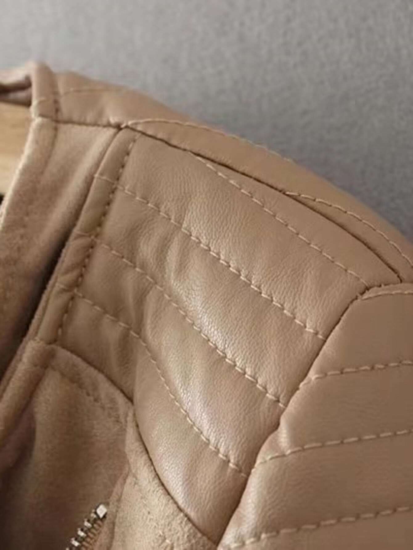 Zipper Detail Quilted PU Jacket SheIn(Sheinside)