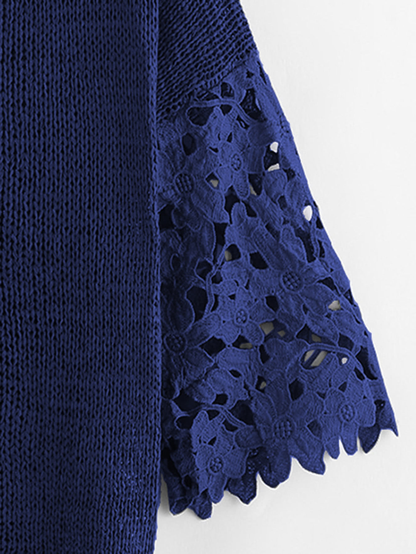 Hollow Out Crochet Sleeve Insert Sweater SheIn(Sheinside)