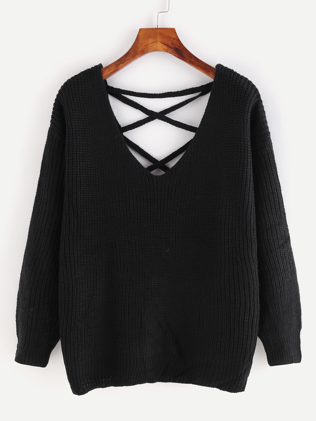 Модный вязаный джемпер со шнуровкой и открытой спиной