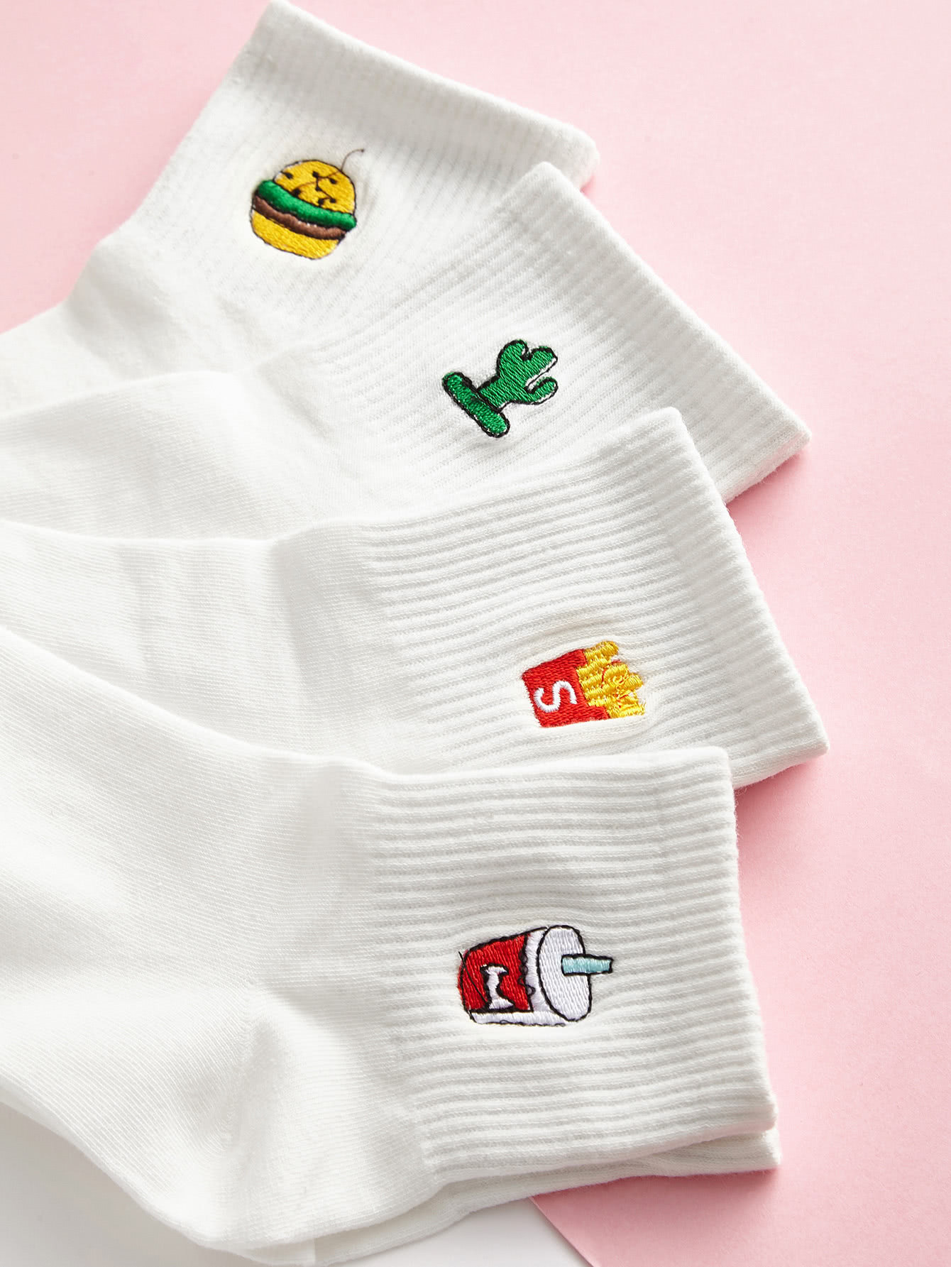 Cartoon Embroidery Design Ankle Socks 4pairs SheIn(Sheinside)