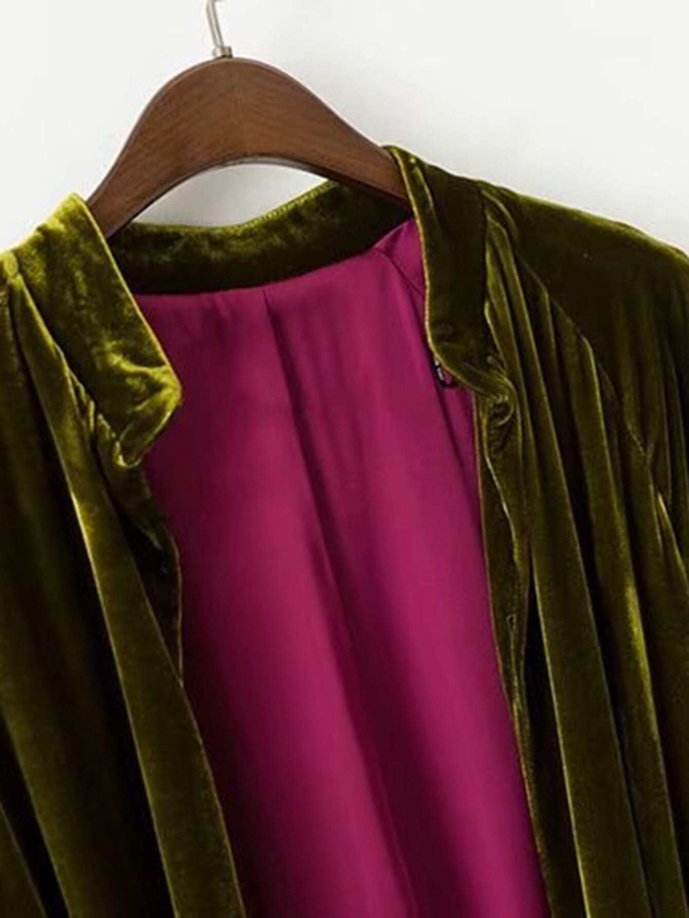 Tassel Tie Velvet Longline Kimono SheIn(Sheinside)