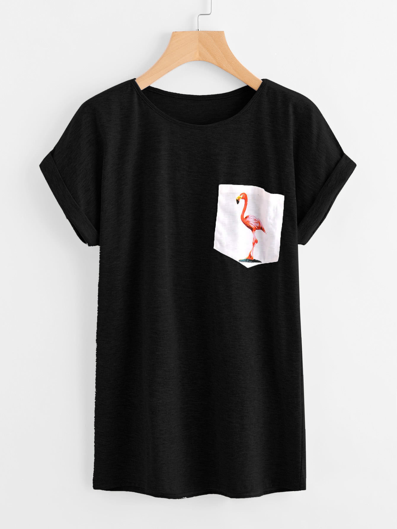 Contrast Flamingo Print Pocket Marled T-shirt