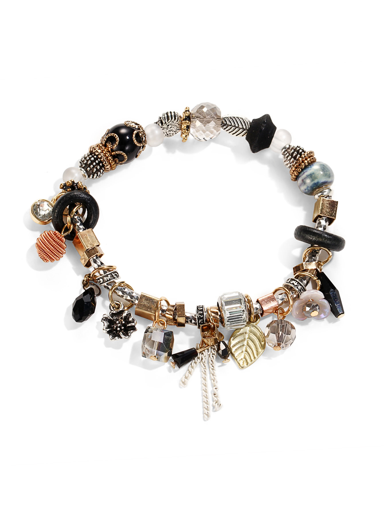 Leaf & Crystal Design Charm Bracelet leaf opening bracelet
