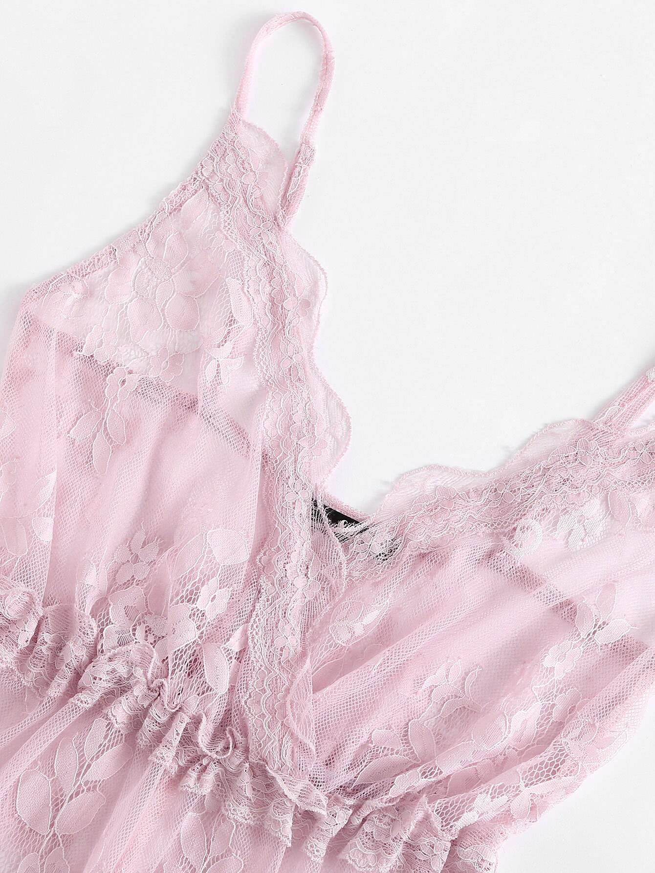 Elastic Waist Lace Sleep Romper SheIn(Sheinside)