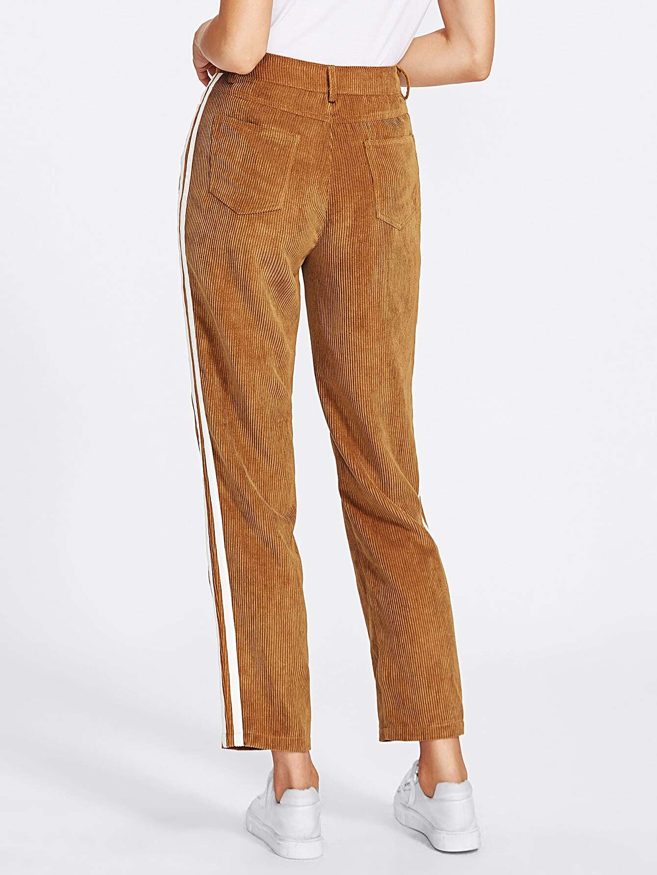 Striped Side Cord Pants SheIn(Sheinside)