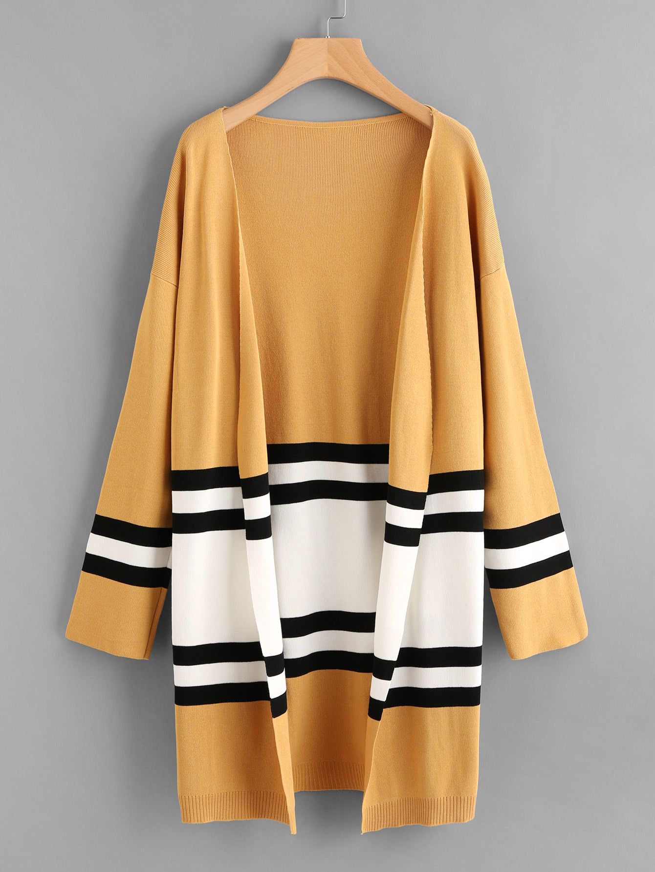 Contrast Stripe Panel Drop Shoulder Jersey Cardigan