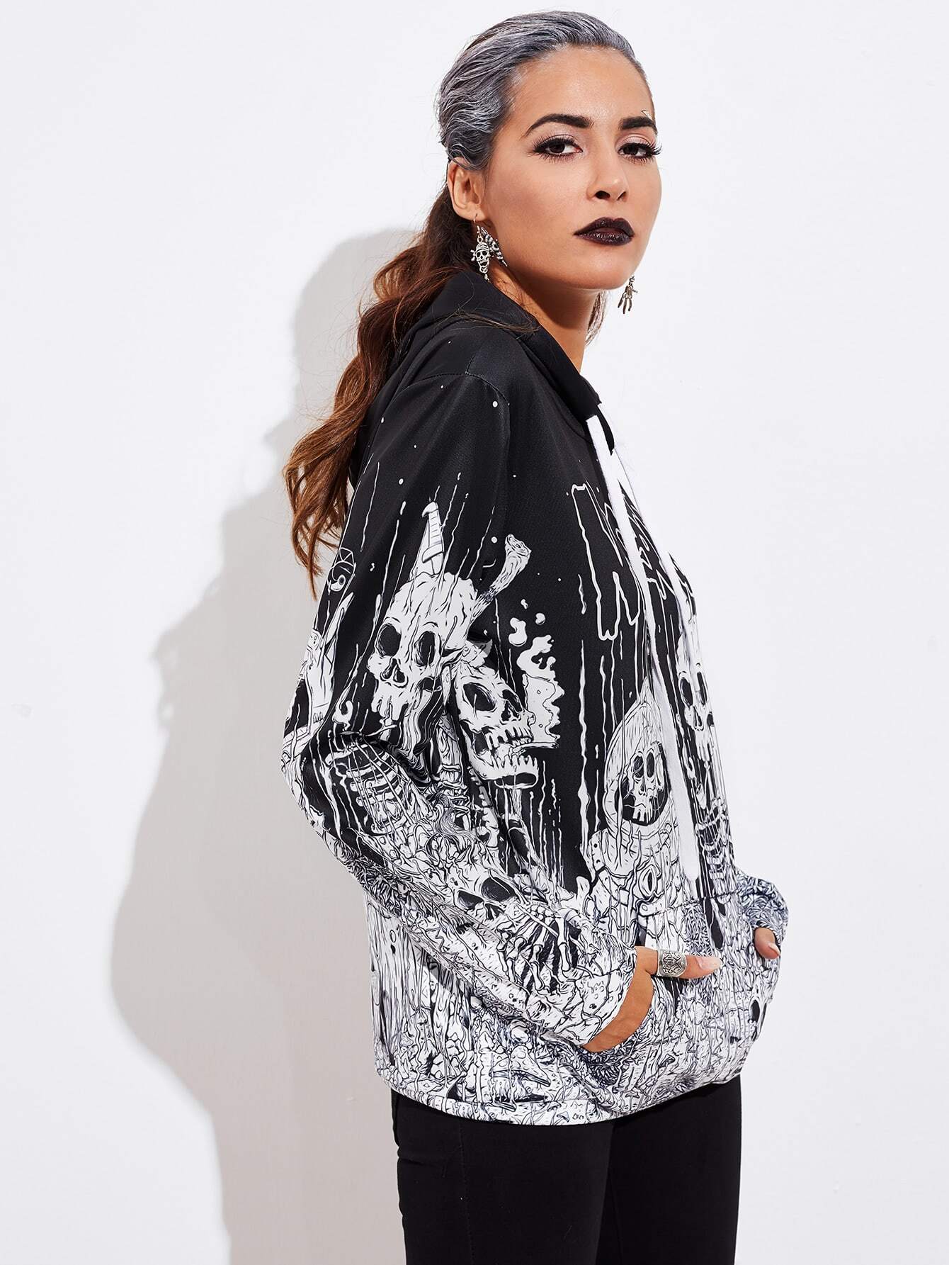 Halloween Skull Hoodie SheIn(Sheinside)