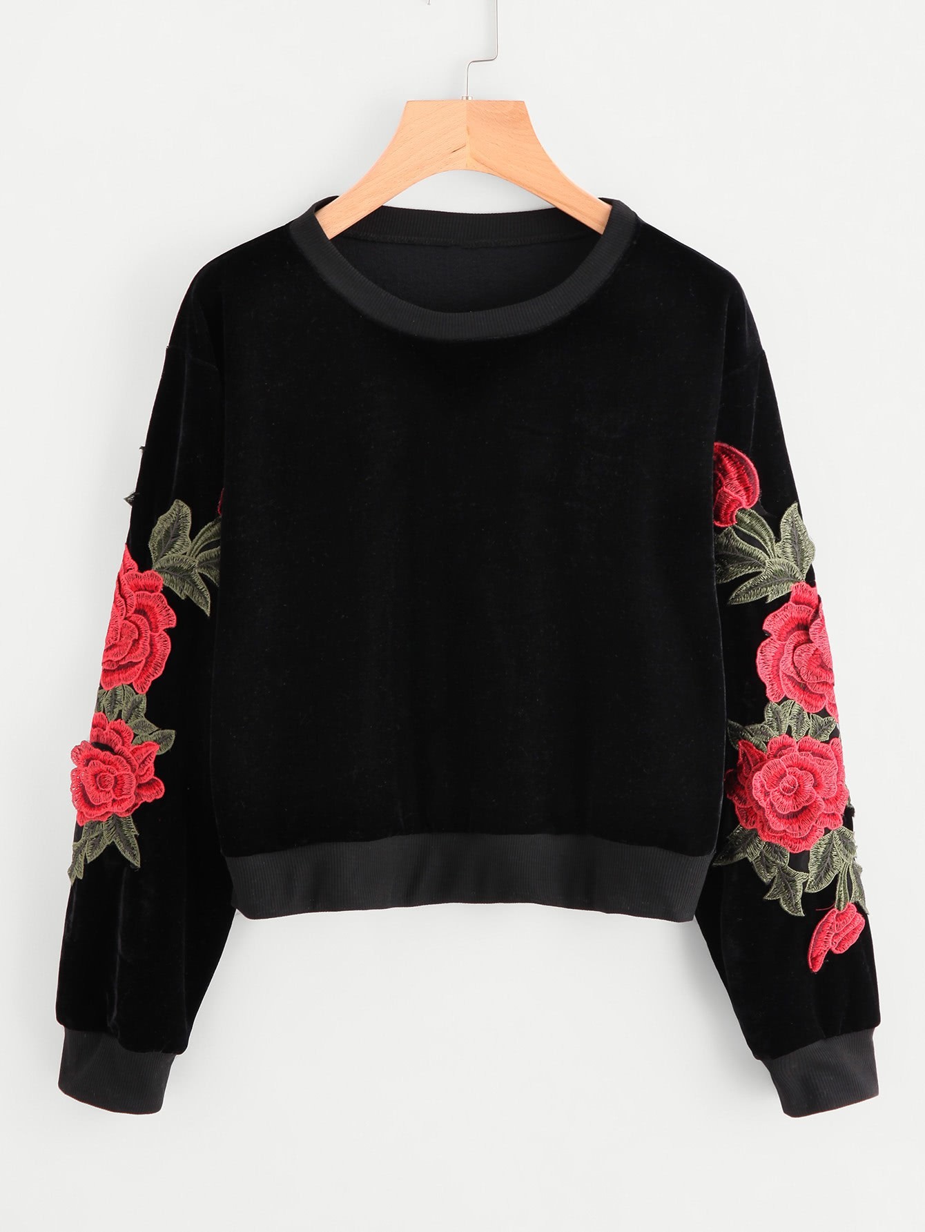 Rose Embroidered Applique Sweatshirt SheIn(Sheinside)