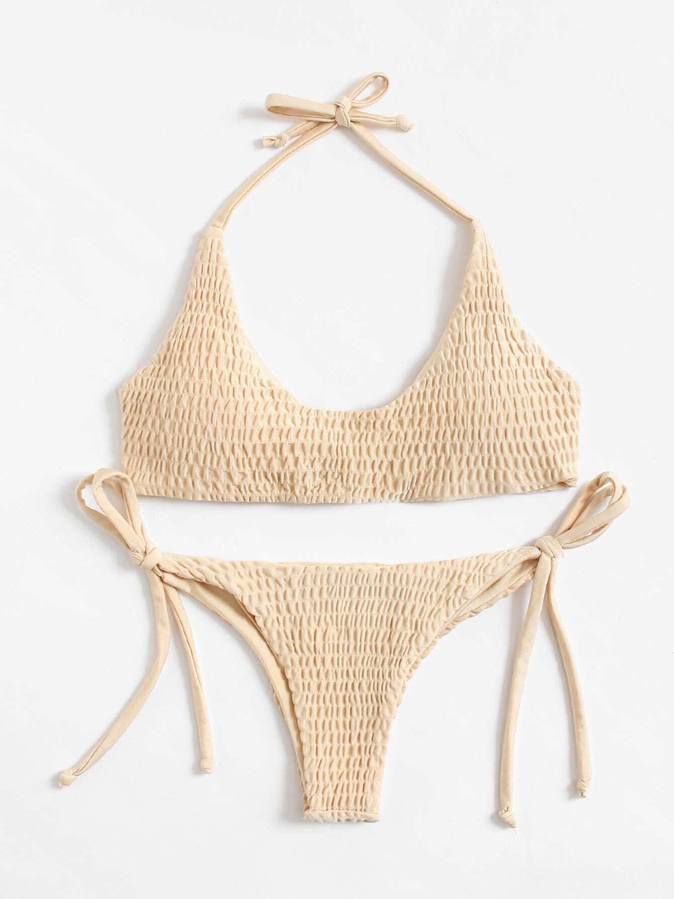 Shirred Tie Side Bikini Set SheIn(Sheinside)