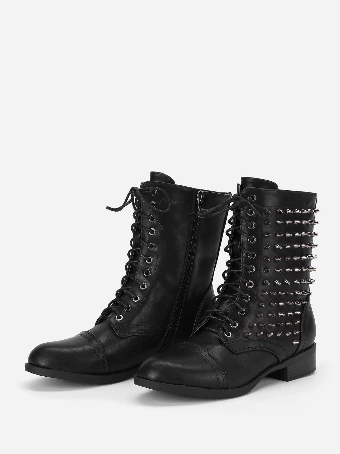Lace Up Studded Boots SheIn(Sheinside)
