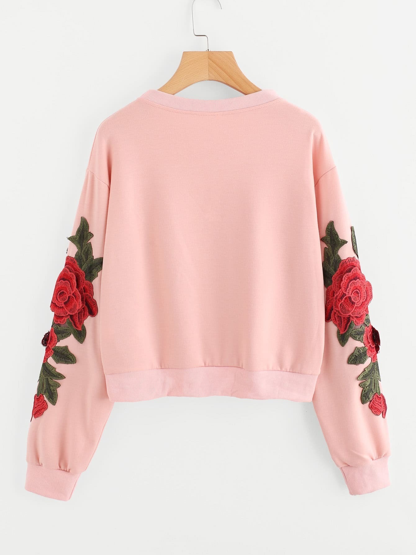 3D Embroidered Applique Crop Sweatshirt SheIn(Sheinside)