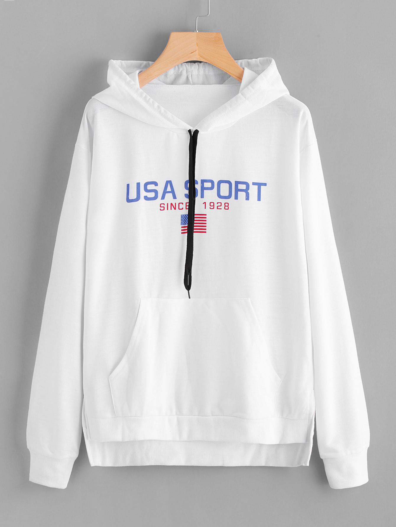 Letter Print Kangaroo Pocket Hoodie plaid kangaroo pocket hoodie
