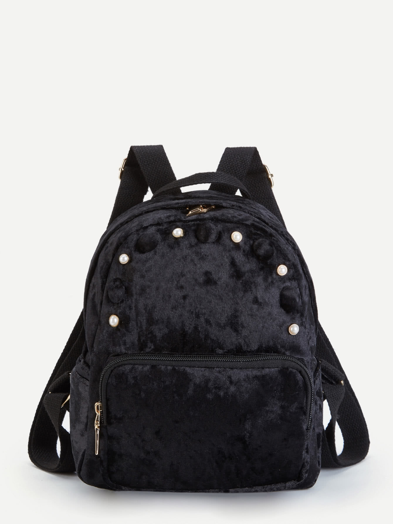 Faux Pearl Detail Velvet Backpack SheIn(Sheinside)