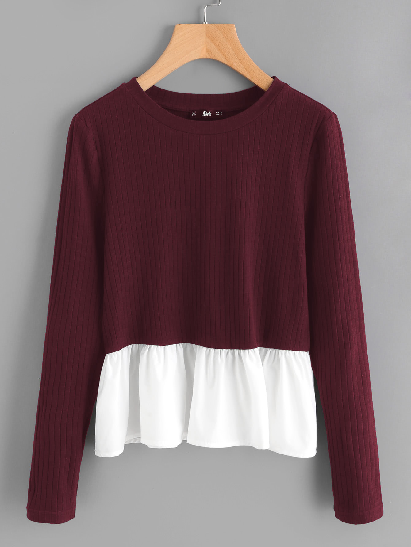 Contrast Frill Trim Rib Knit T-shirt frill trim shirt