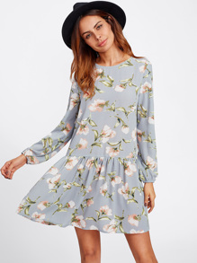 Allover Flower Print Drop Waist Dress