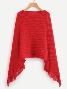 Fringe Hem Poncho Sweater