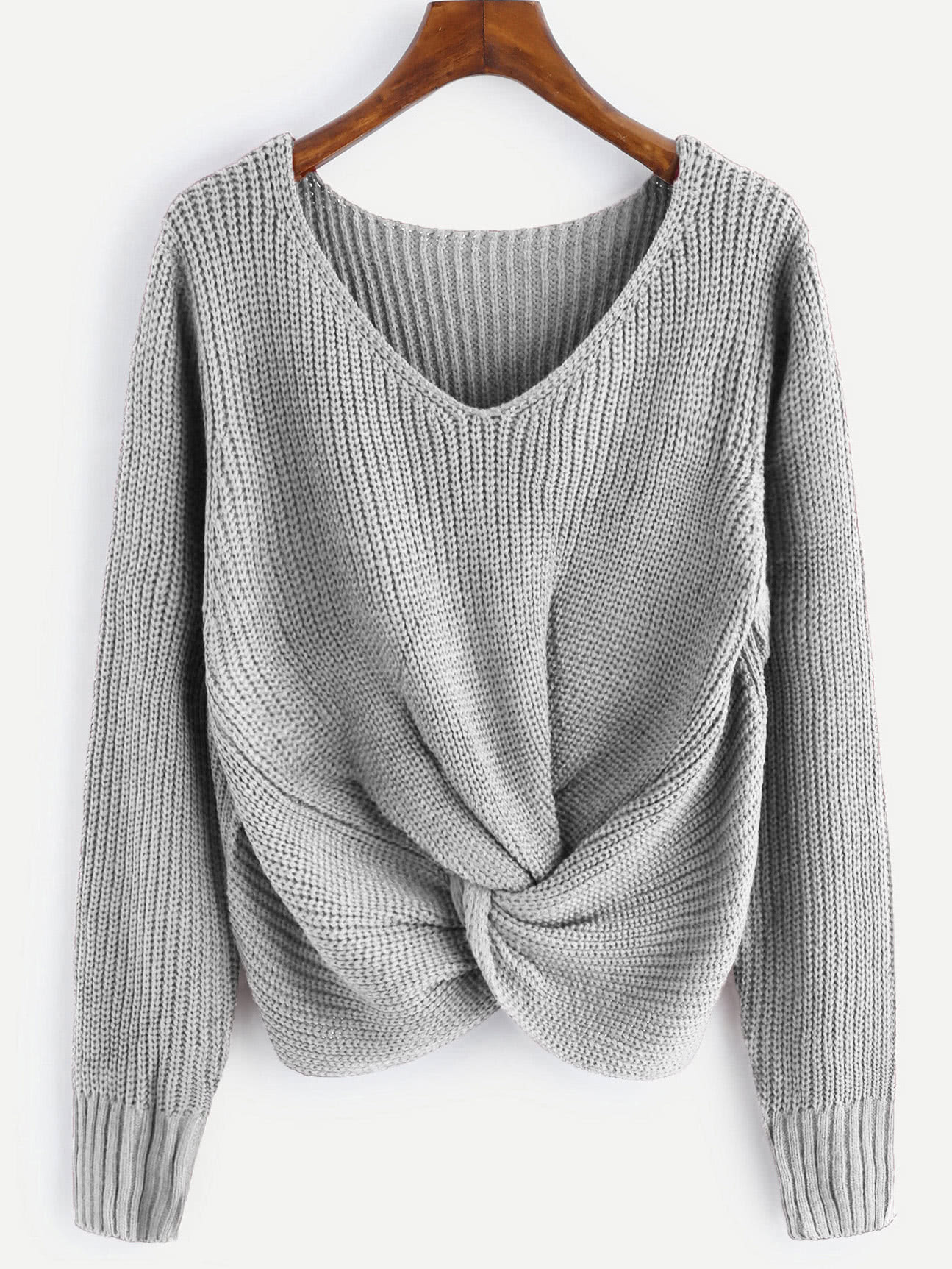 V-neckline Twist Front Sweater