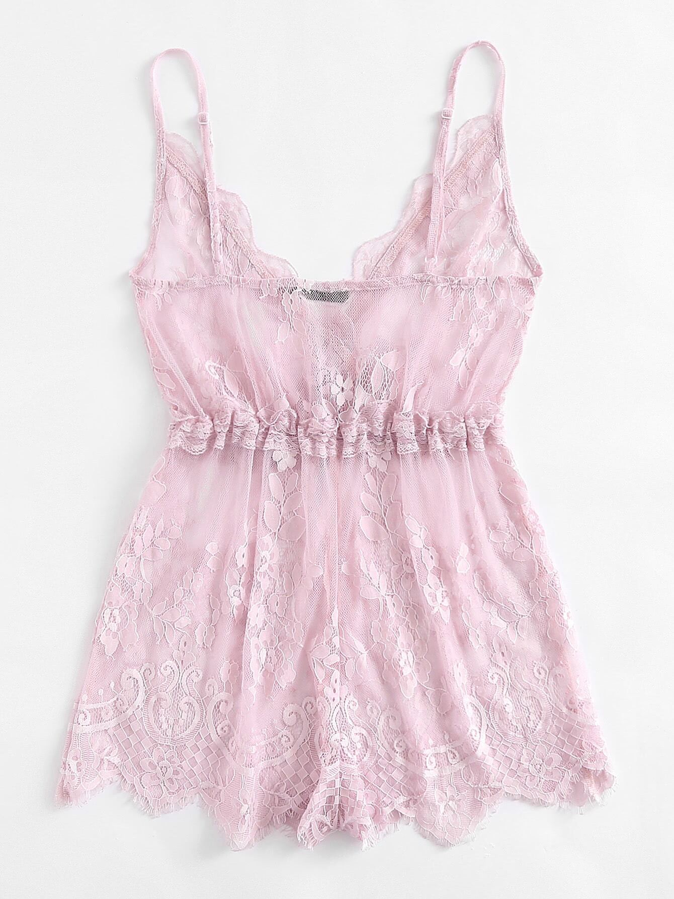 Elastic Waist Lace Sleep Romper SheIn(Sheinside)