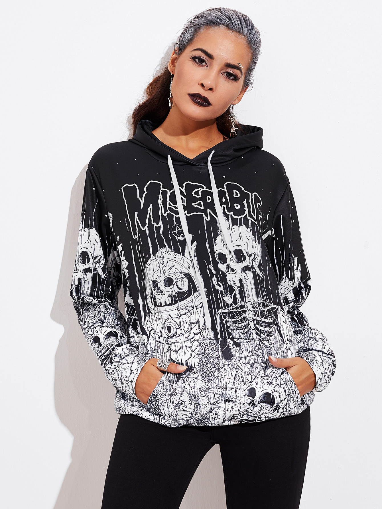 Halloween Skull Hoodie SheIn(Sheinside)