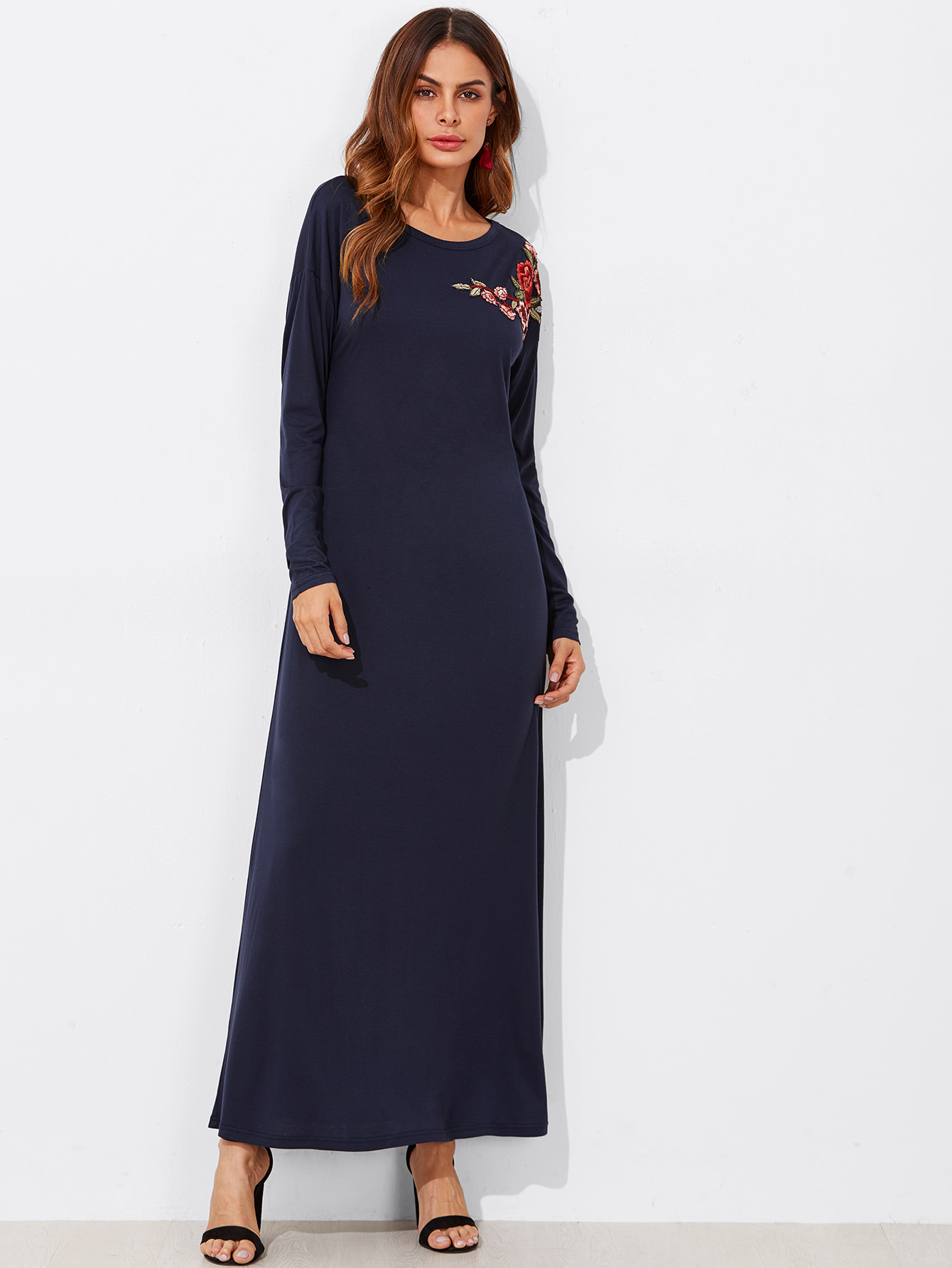 Embroidered Flower Applique Tee Dress SheIn(Sheinside)