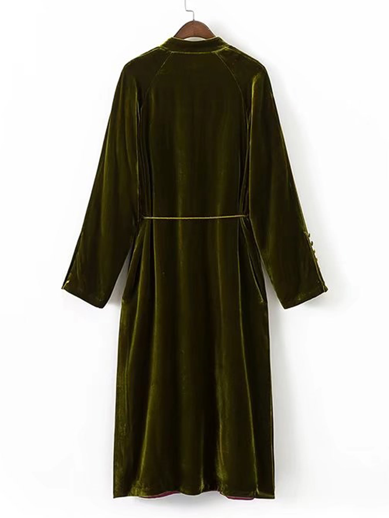 Tassel Tie Velvet Longline Kimono SheIn(Sheinside)