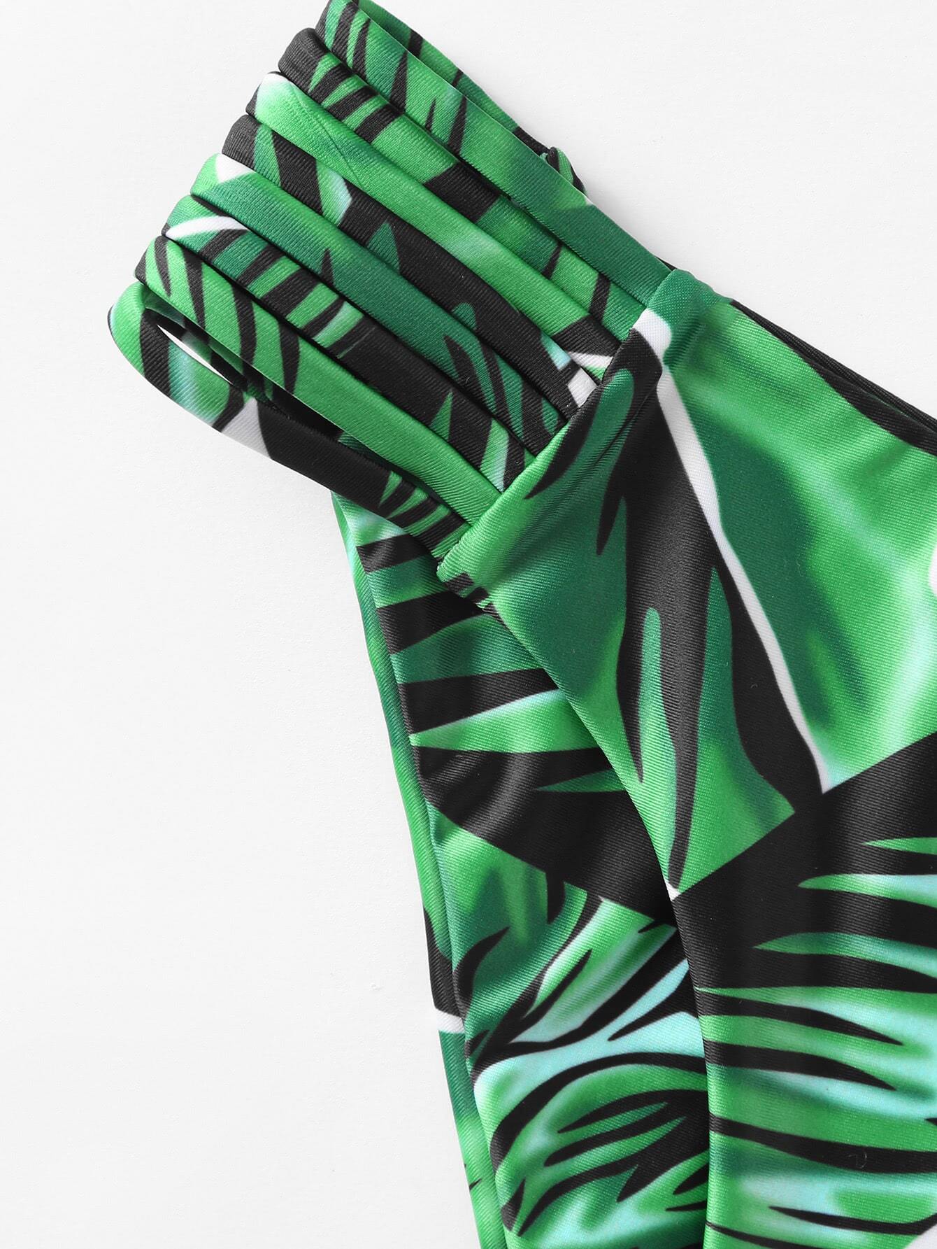 Green Leaf Stampa Ladder ritaglio Racer Indietro TankiniItalian SheIn