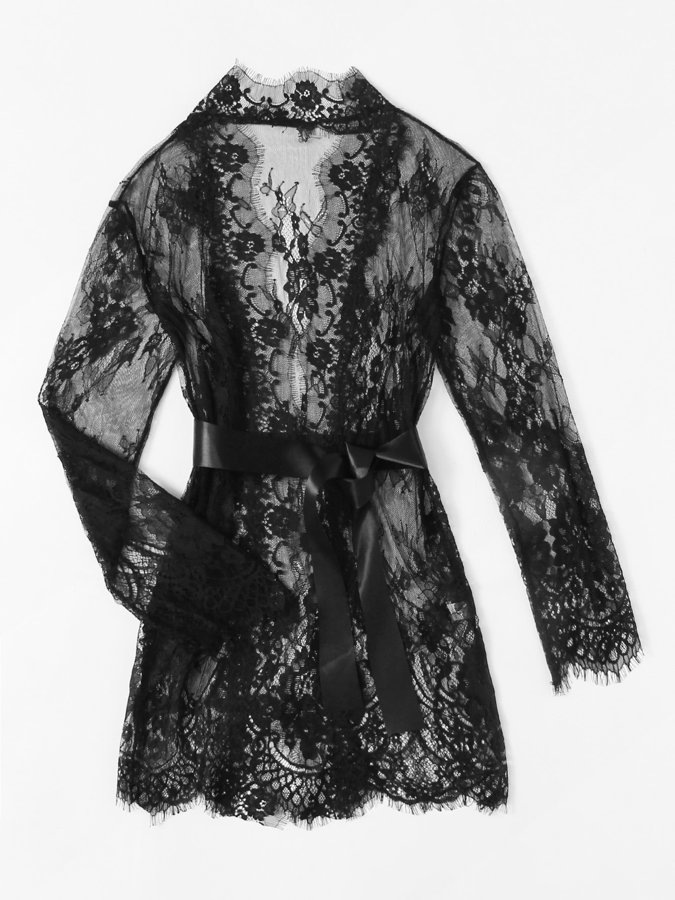 Модный кружевной халат с поясом