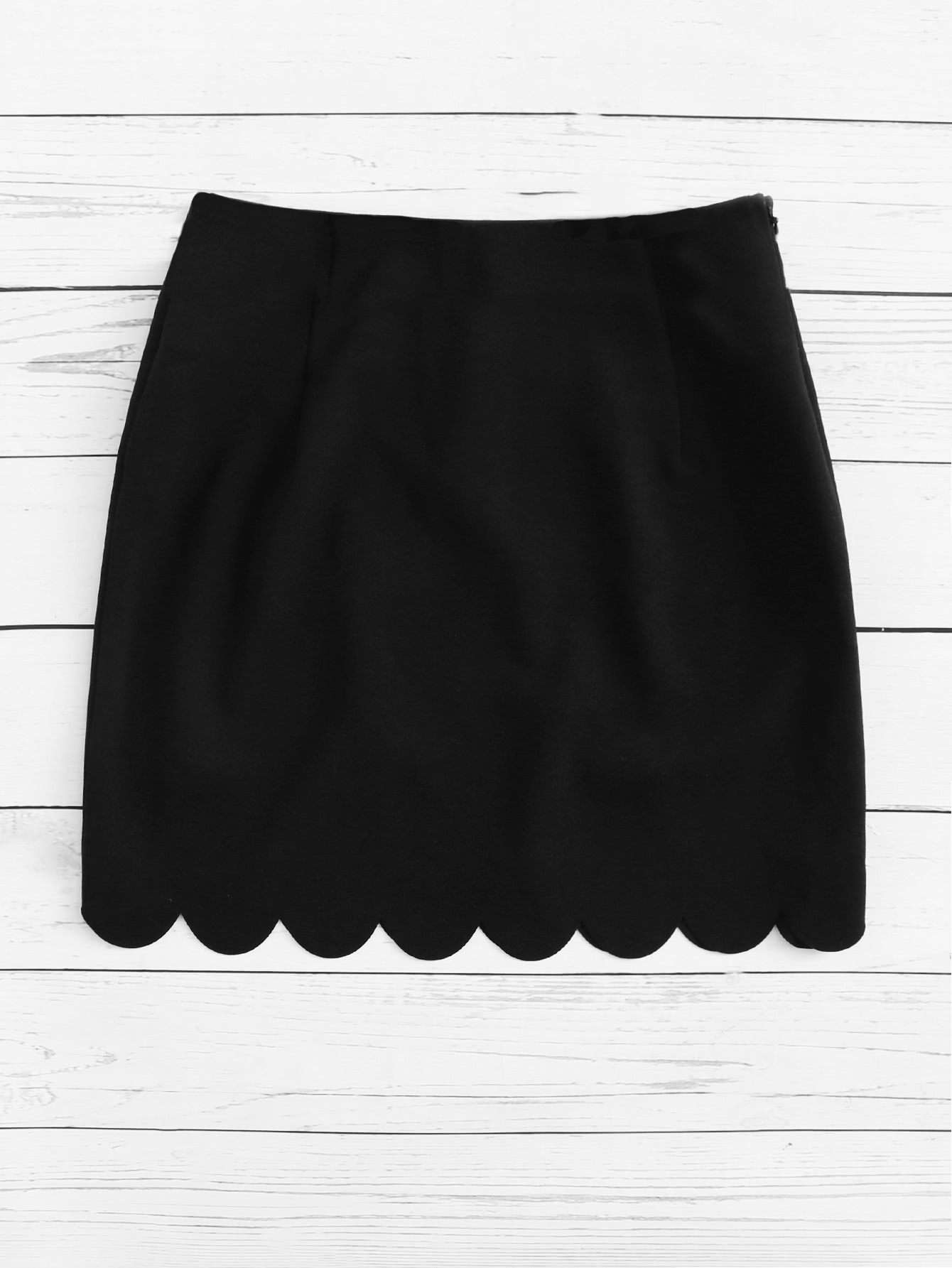 Scallop Hem Pearl Beading Skirt SheIn(Sheinside)