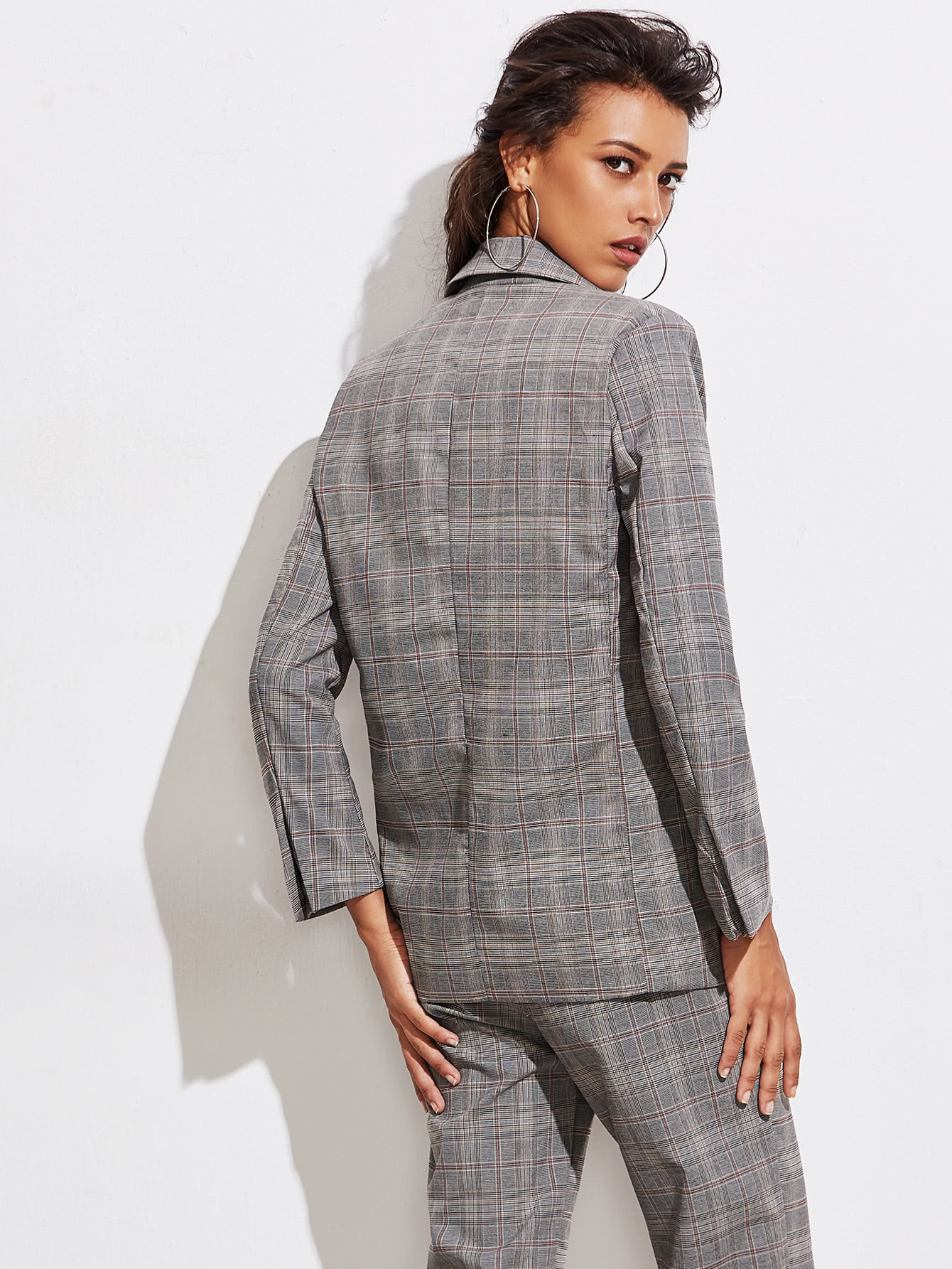 Double Breasted Boyfriend Plaid Blazer SheIn(Sheinside)