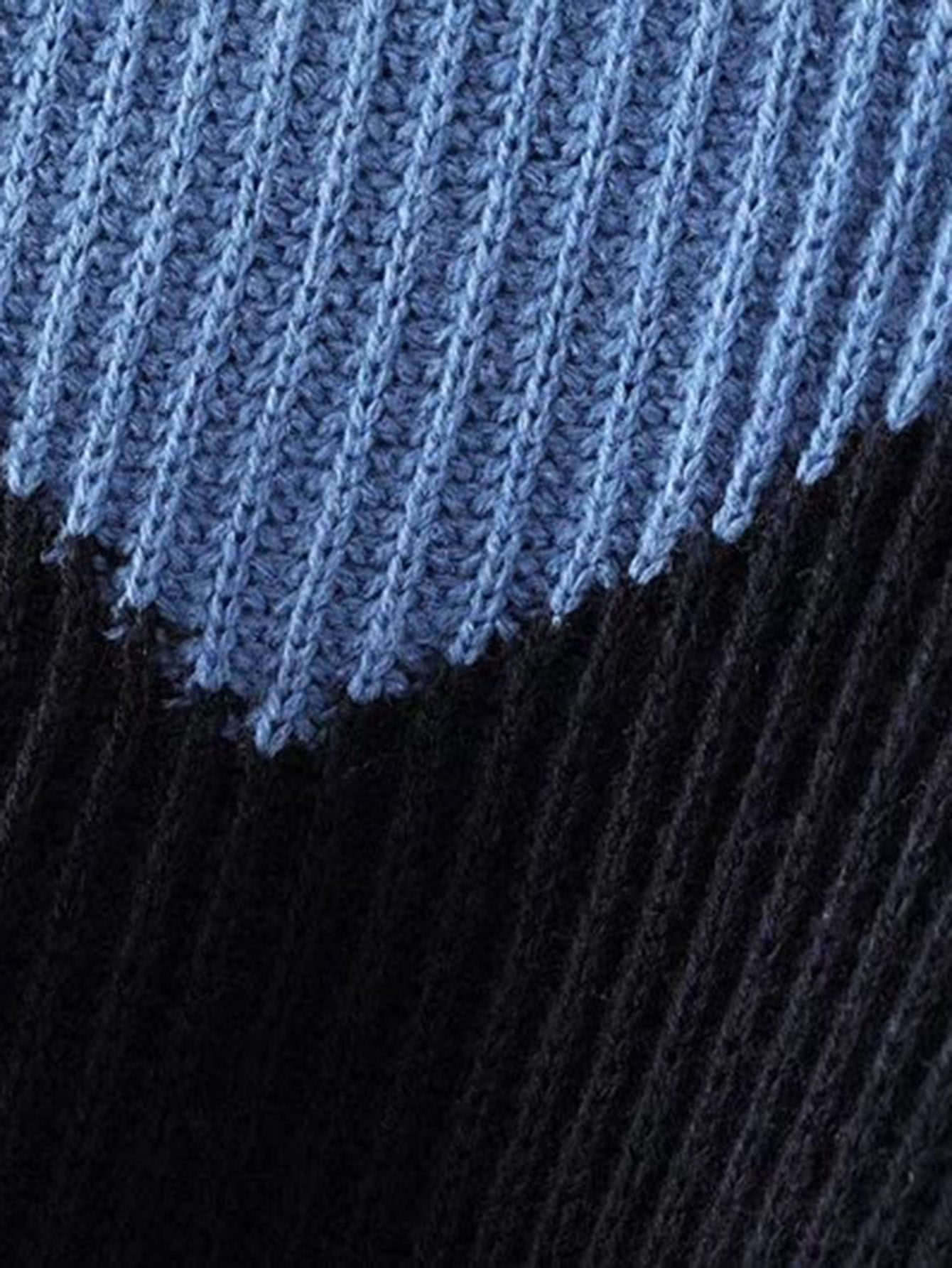 Chevron Block Ribbed Knit Sweater SheIn(Sheinside)