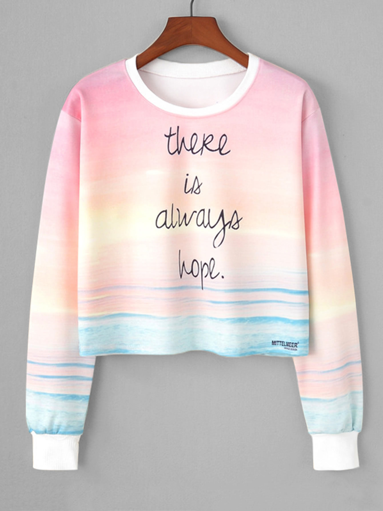 Watercolor Slogan Print Crop Sweatshirt contrast raglan sleeve hooded slogan print crop sweatshirt