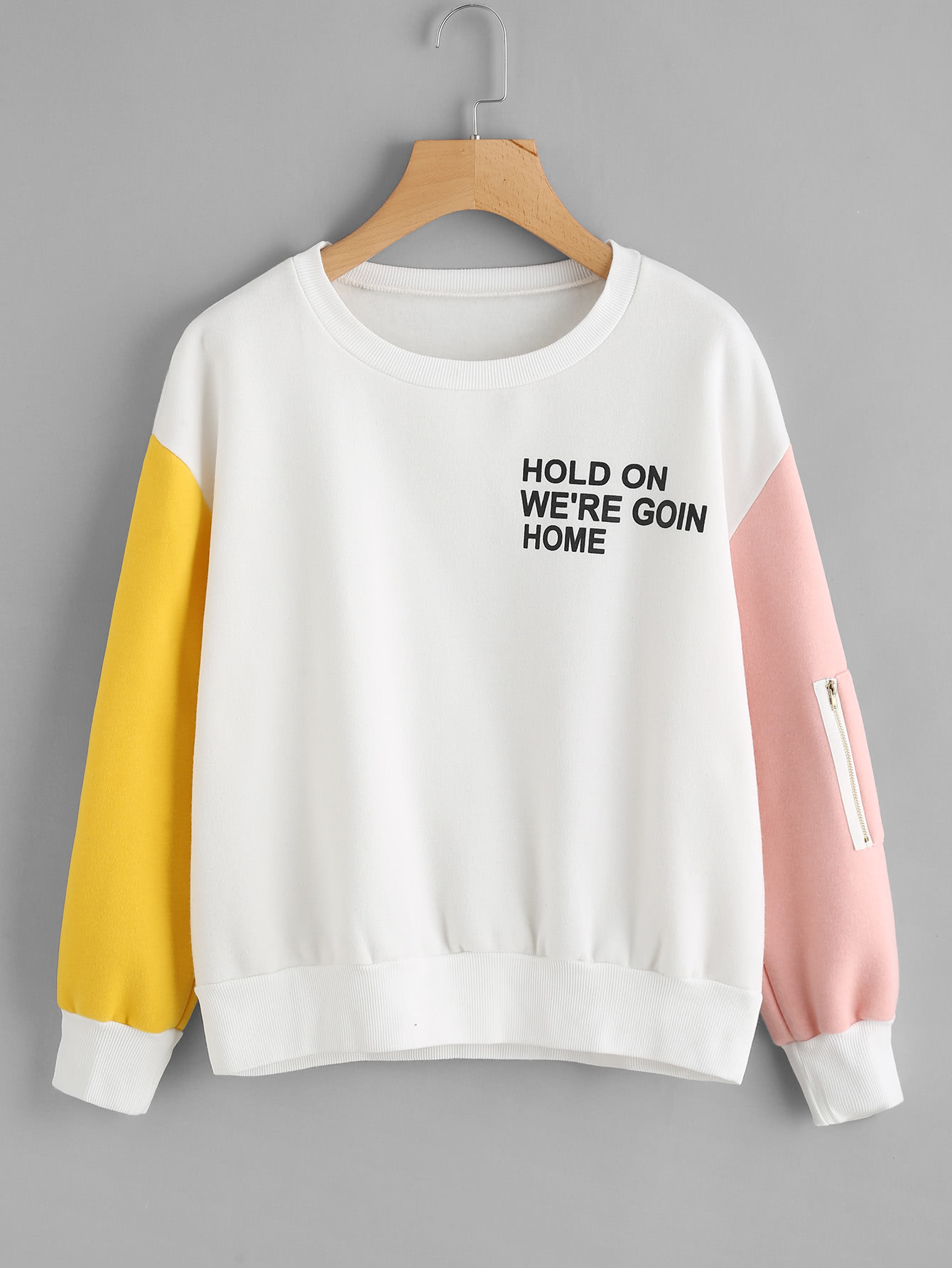 Contrast Sleeve Slogan Print Sweatshirt contrast raglan sleeve hooded slogan print crop sweatshirt