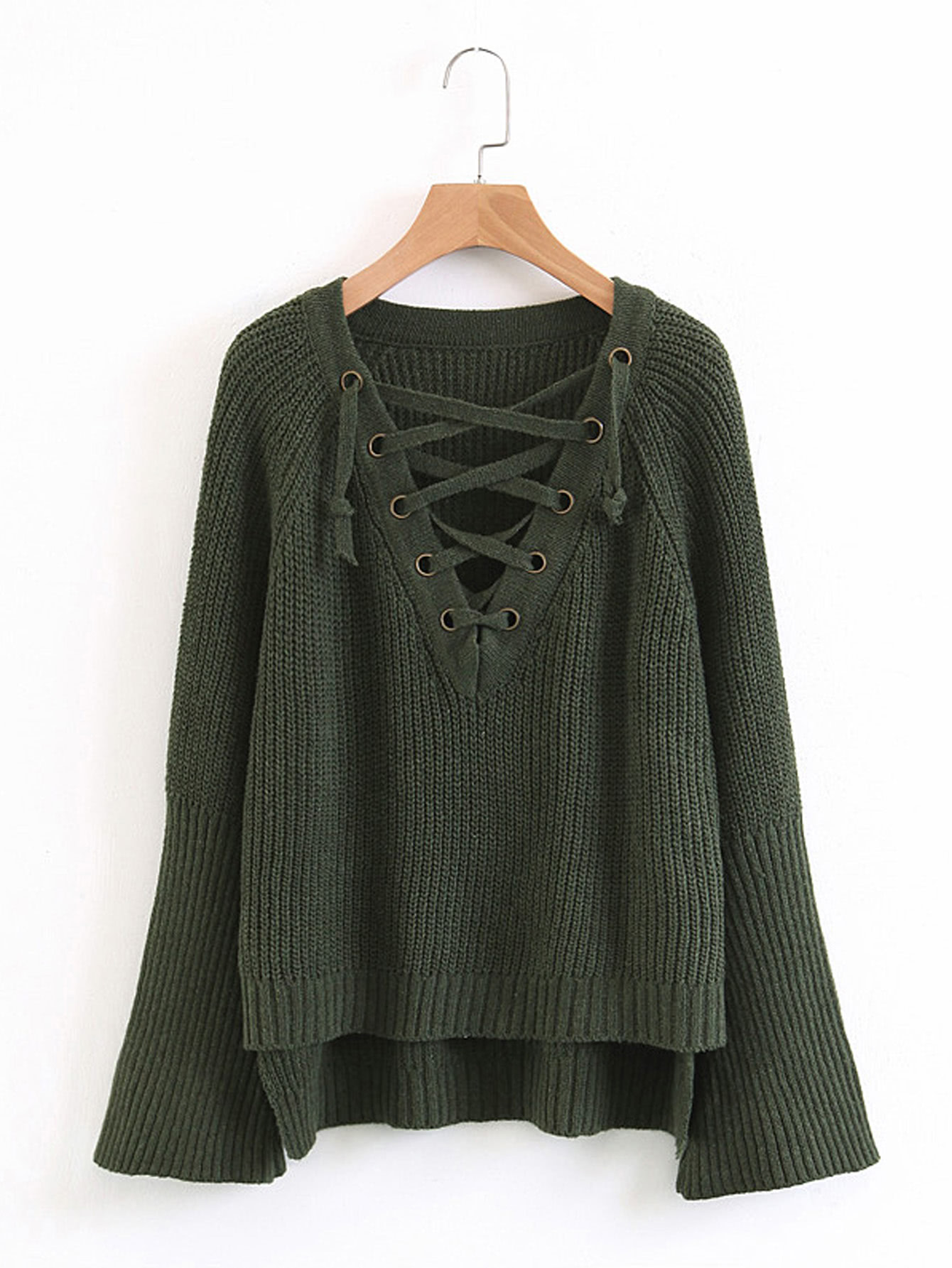 Модный асимметричный джемпер со шнуровкой и оригинальным вырезом