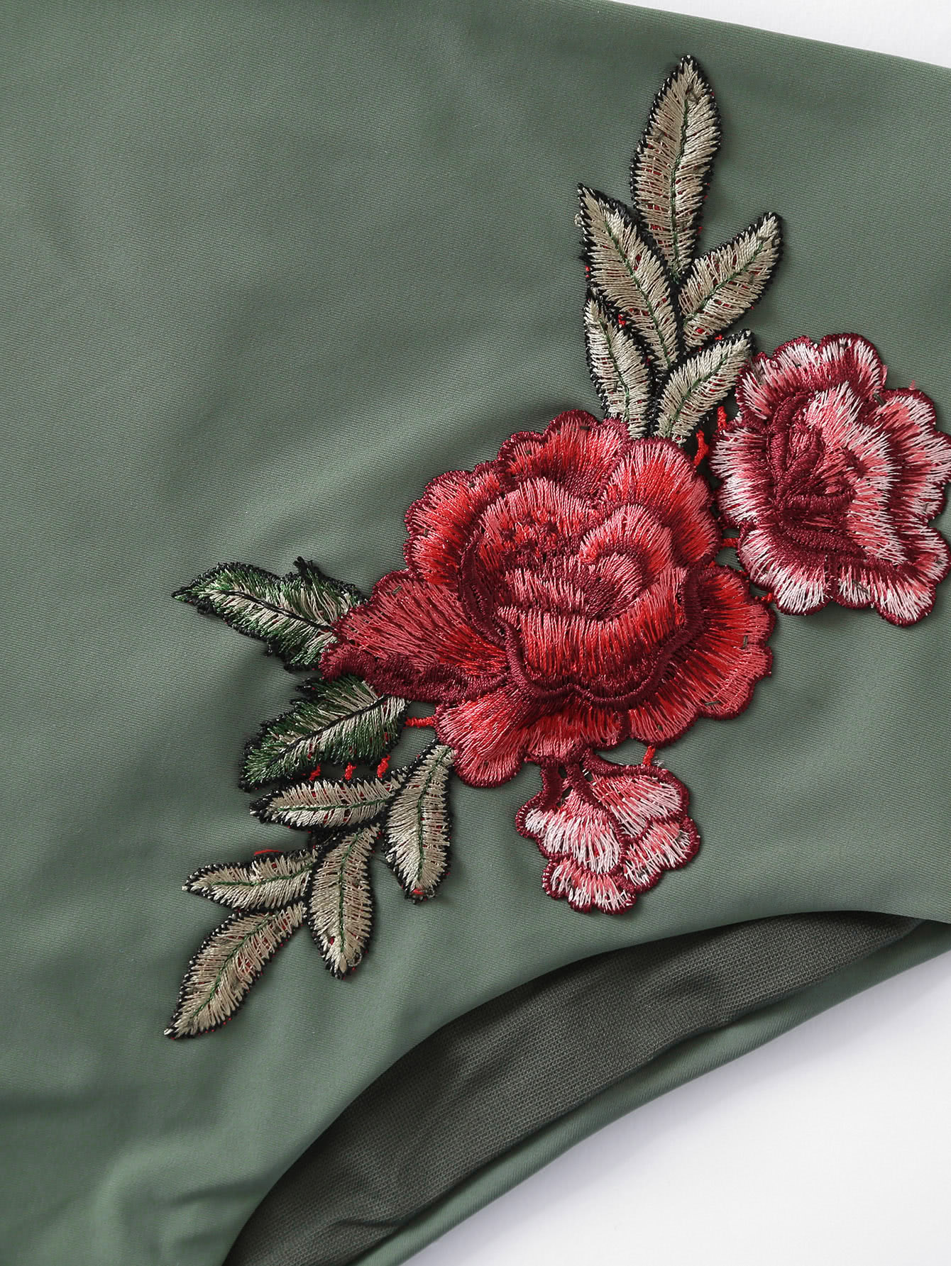 Embroidered Rose High Waist Bikini Set With Choker SheIn(Sheinside)