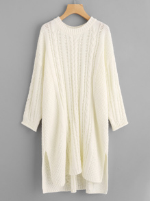 Cable Knit Split Dip Hem Longline Sweater