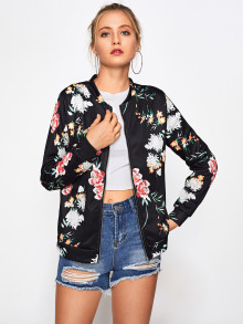Tropical Print Zip Up Jacket
