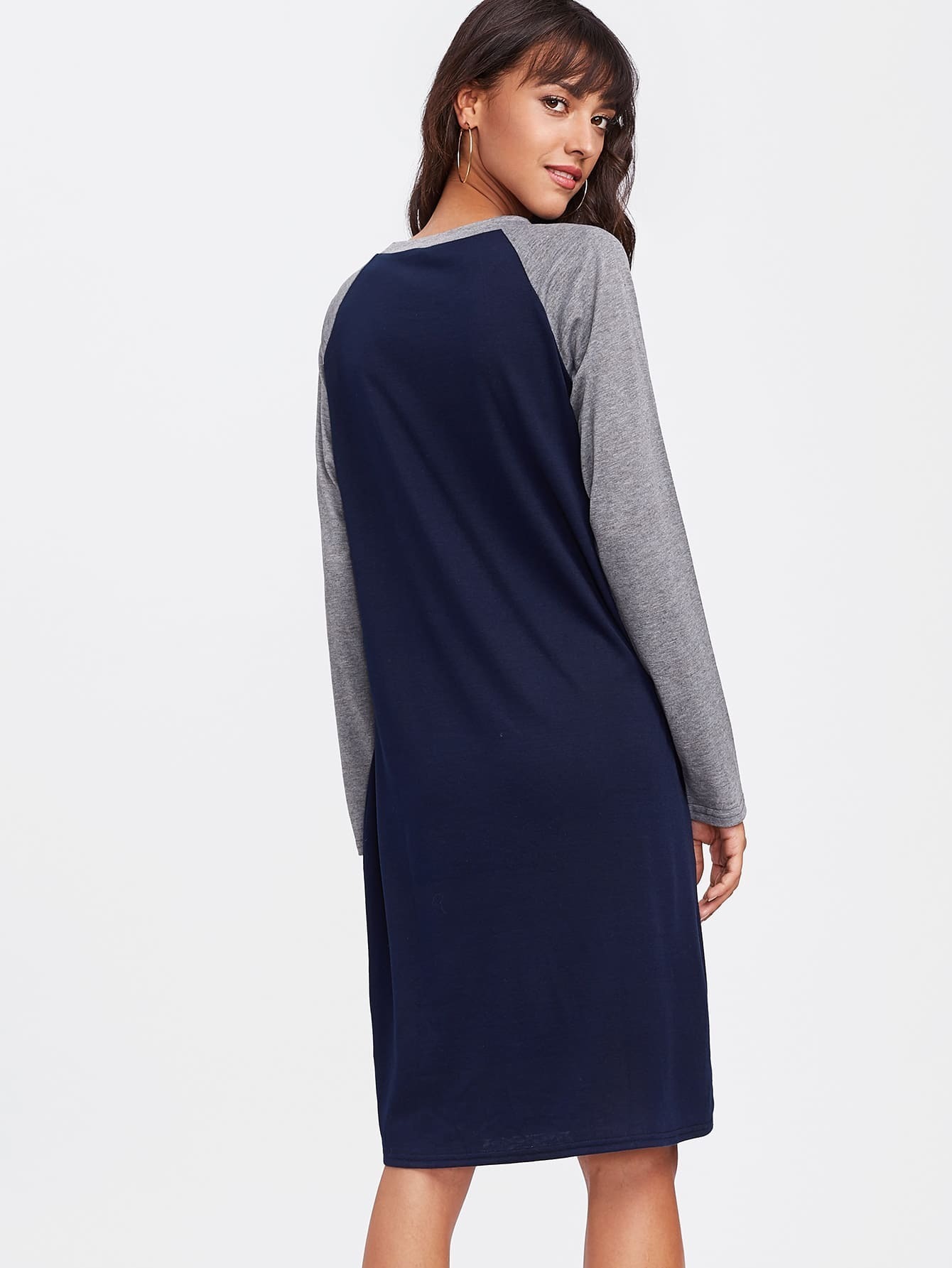 Contrast Marled Raglan Sleeve Tee Dress SheIn(Sheinside)