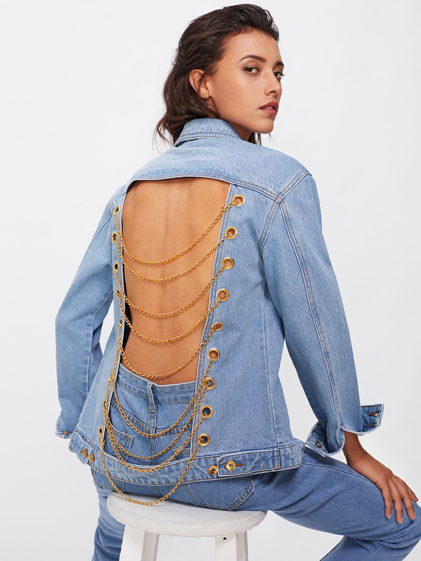 Grommet Ladder Chain Back Jacket EmmaClothWomen Fast Fashion Online