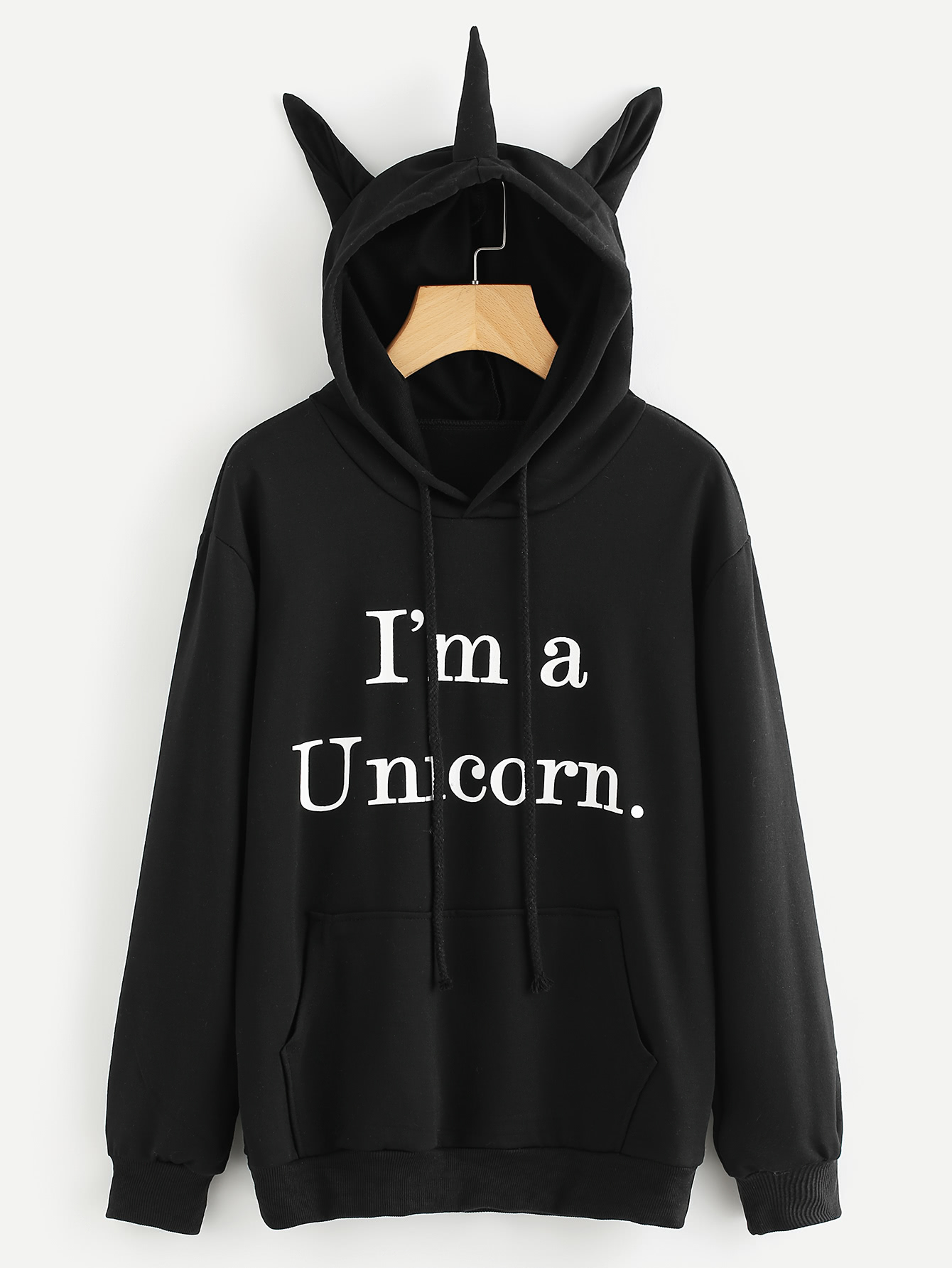 Slogan Print Antenna Ear Hoodie With Kangaroo Pocket plaid kangaroo pocket hoodie