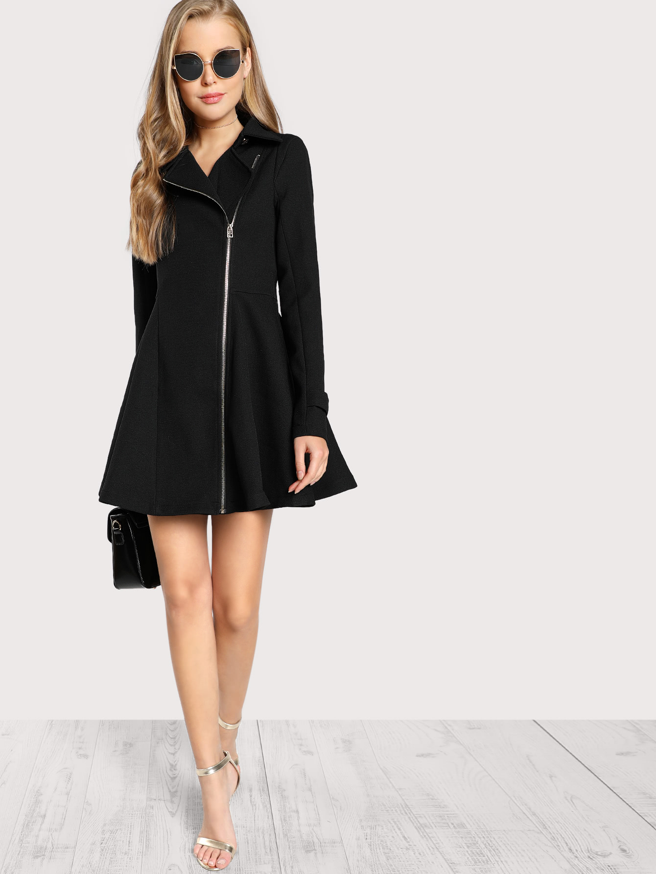 Long Sleeve Longline Jacket Dress BLACK SheIn(Sheinside)