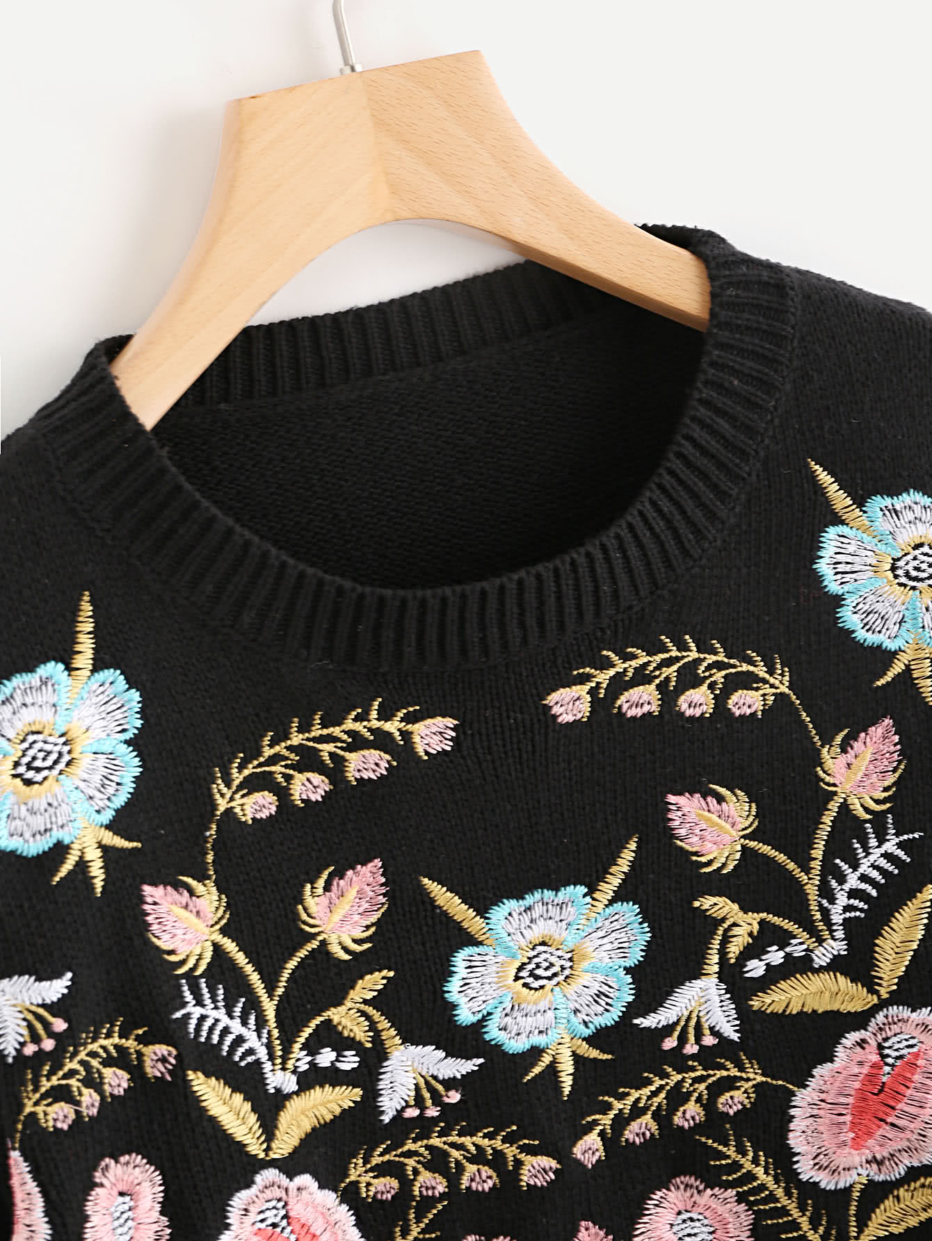 Symmetric Botanical Embroidered Jumper SheIn(Sheinside)