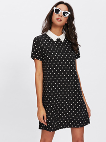 Contrast Collar Polka Dot Dress