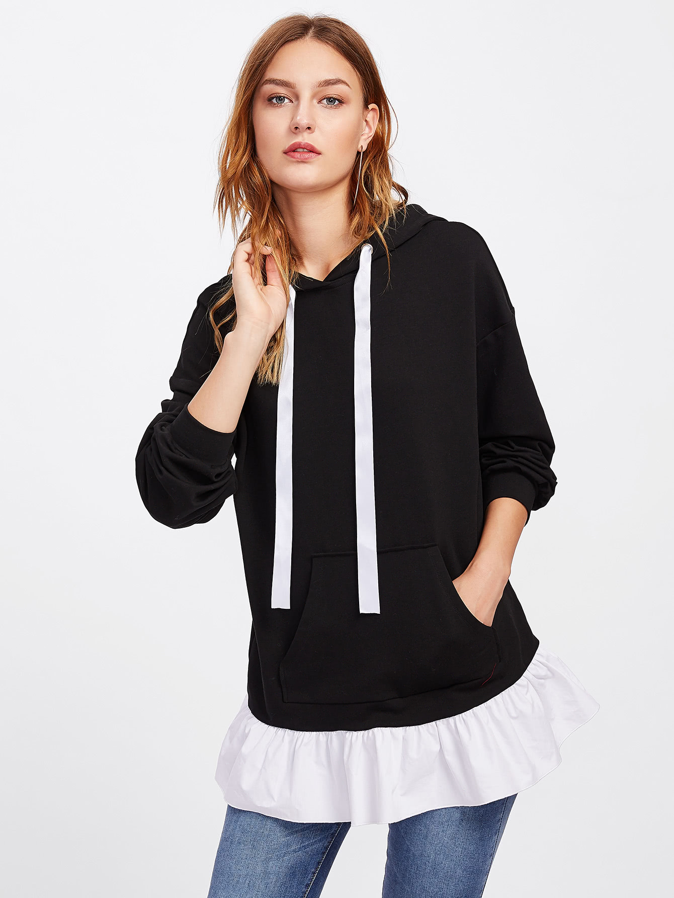 Kangaroo Pocket Front 2 In 1 Hoodie plaid kangaroo pocket hoodie