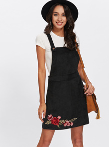 Rose Embroidery Patch Overall Dress