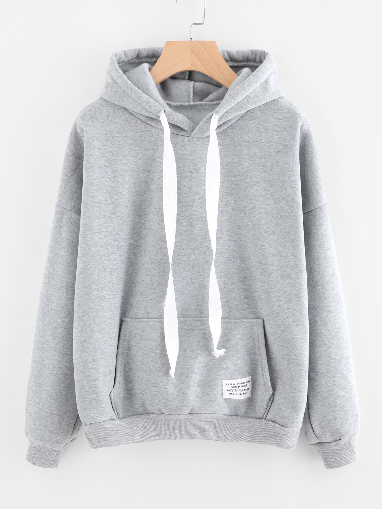 Drop Shoulder Kangaroo Pocket Patch Detail Hoodie